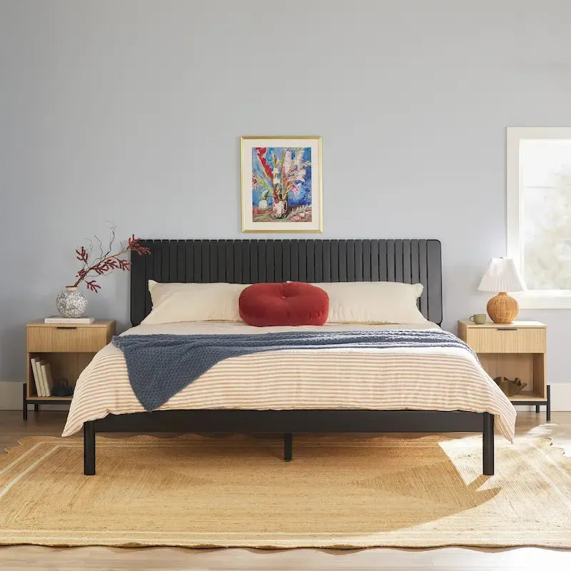 Slatted Headboard Modern King Bed