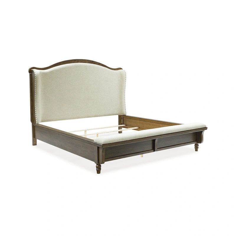 Brown/Beige Upholstered Panel Bed