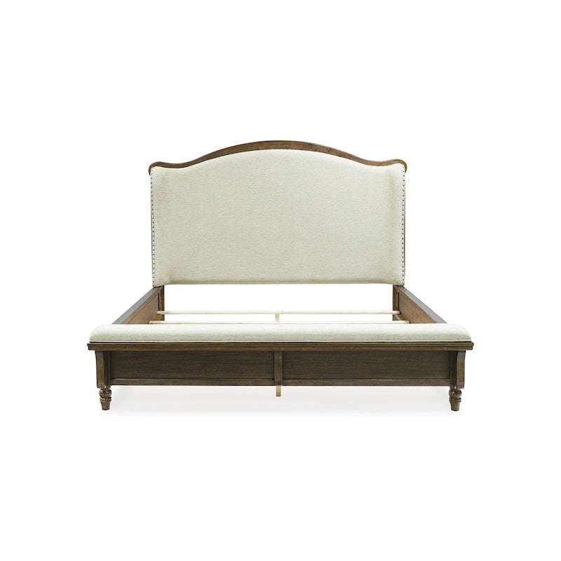 Brown/Beige Upholstered Panel Bed