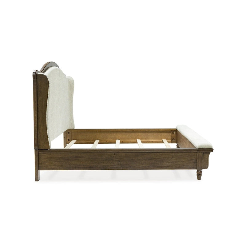 Brown/Beige Upholstered Panel Bed