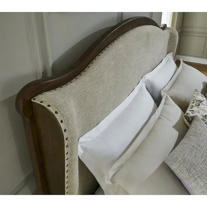 Brown/Beige Upholstered Panel Bed