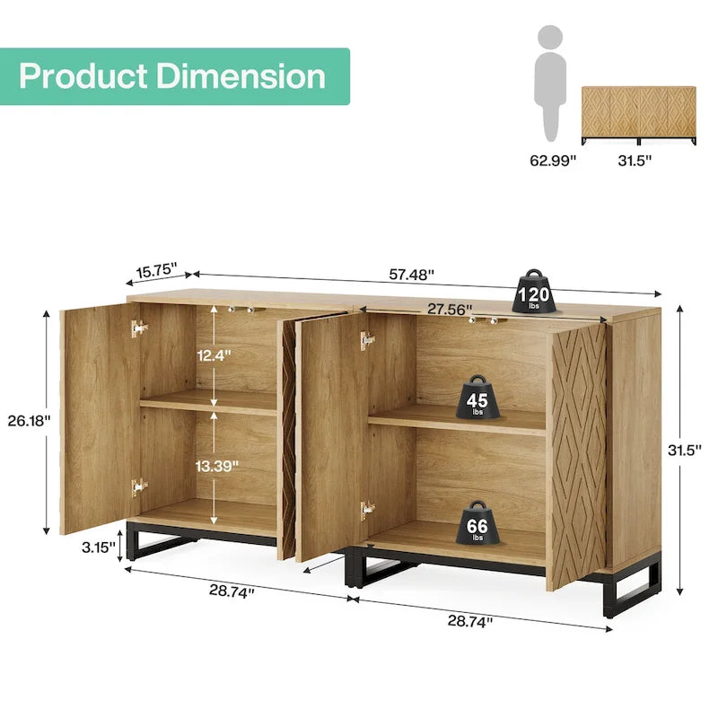 57.5" Farmhouse Sideboard Buffet Cabinet with Doors