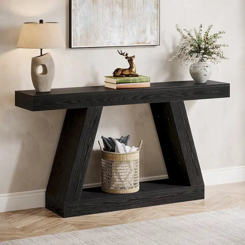55-Inch Farmhouse Wood Console & Sofa Table with Storage Shelf