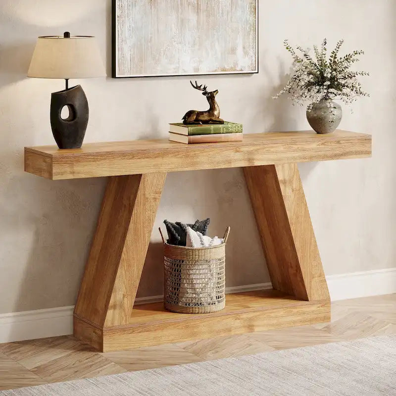 55-Inch Farmhouse Wood Console & Sofa Table with Storage Shelf