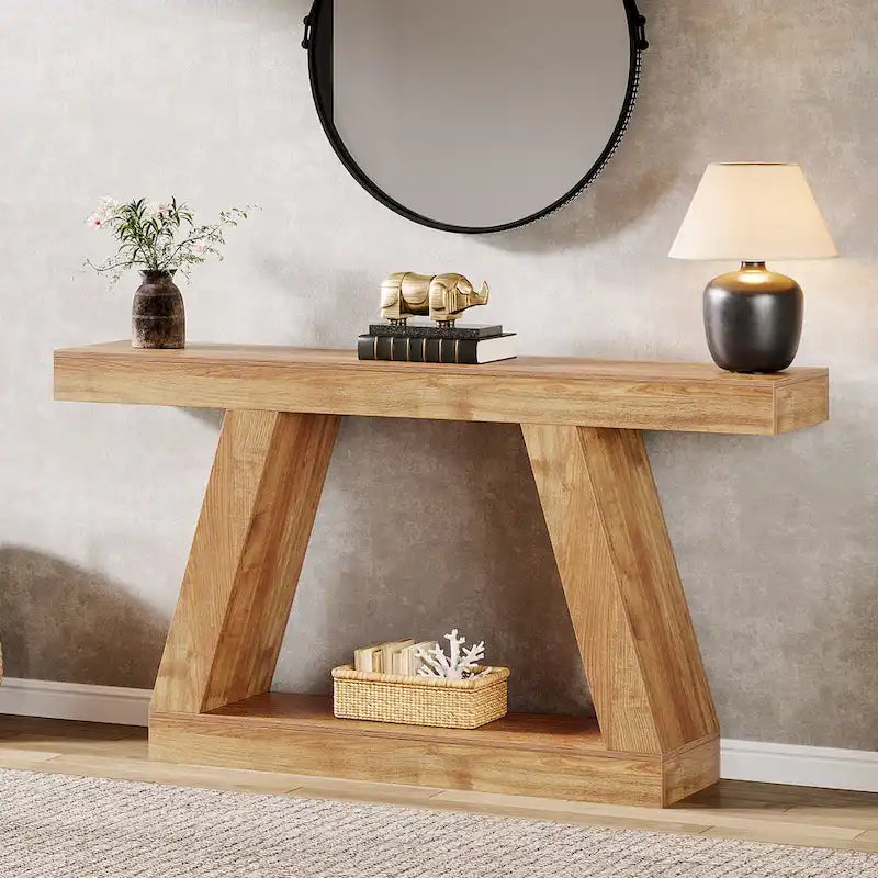 55-Zoll-Konsolen- und Sofatisch im Landhausstil aus Holz mit Ablagefläche