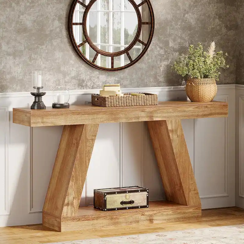 55-Zoll-Konsolen- und Sofatisch im Landhausstil aus Holz mit Ablagefläche