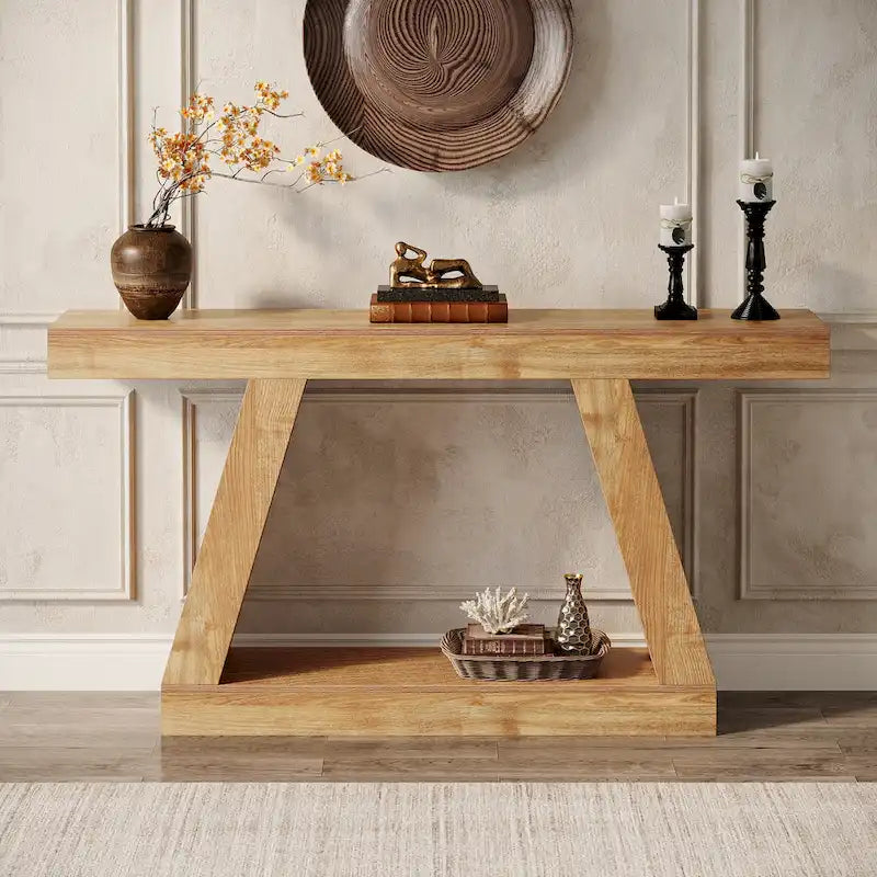 55-Zoll-Konsolen- und Sofatisch im Landhausstil aus Holz mit Ablagefläche
