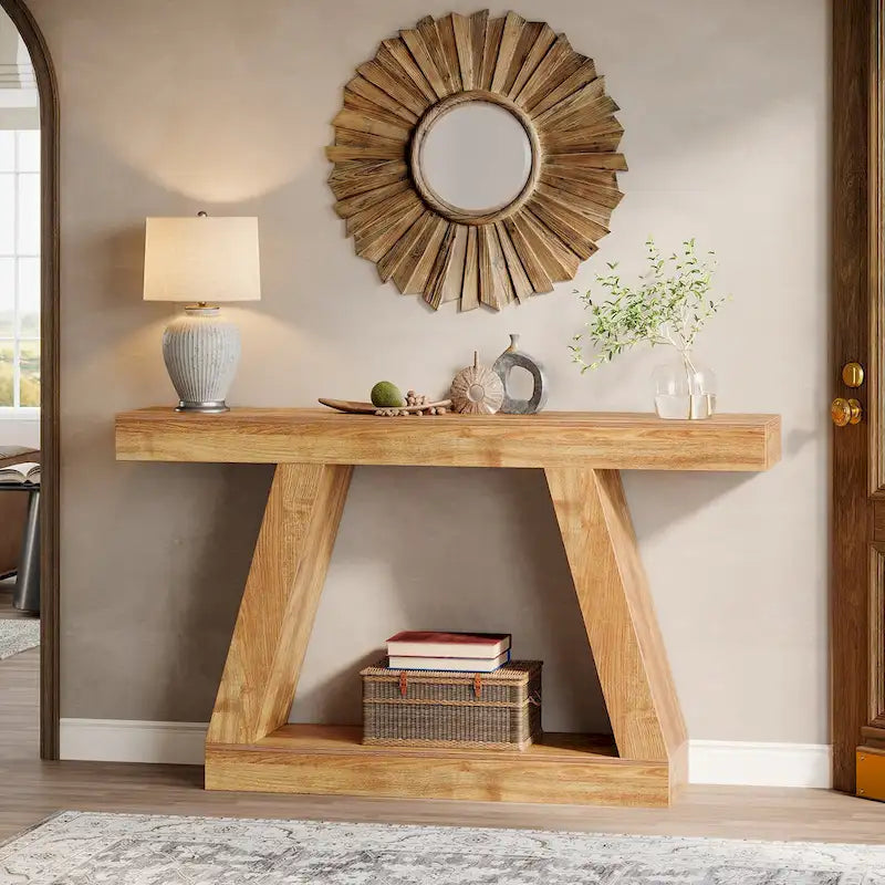 55-Zoll-Konsolen- und Sofatisch im Landhausstil aus Holz mit Ablagefläche