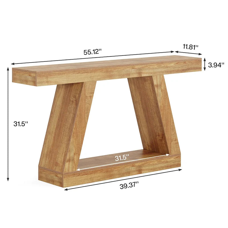 55-Zoll-Konsolen- und Sofatisch im Landhausstil aus Holz mit Ablagefläche