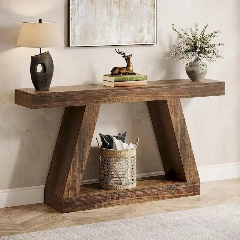 55-Zoll-Konsolen- und Sofatisch im Landhausstil aus Holz mit Ablagefläche