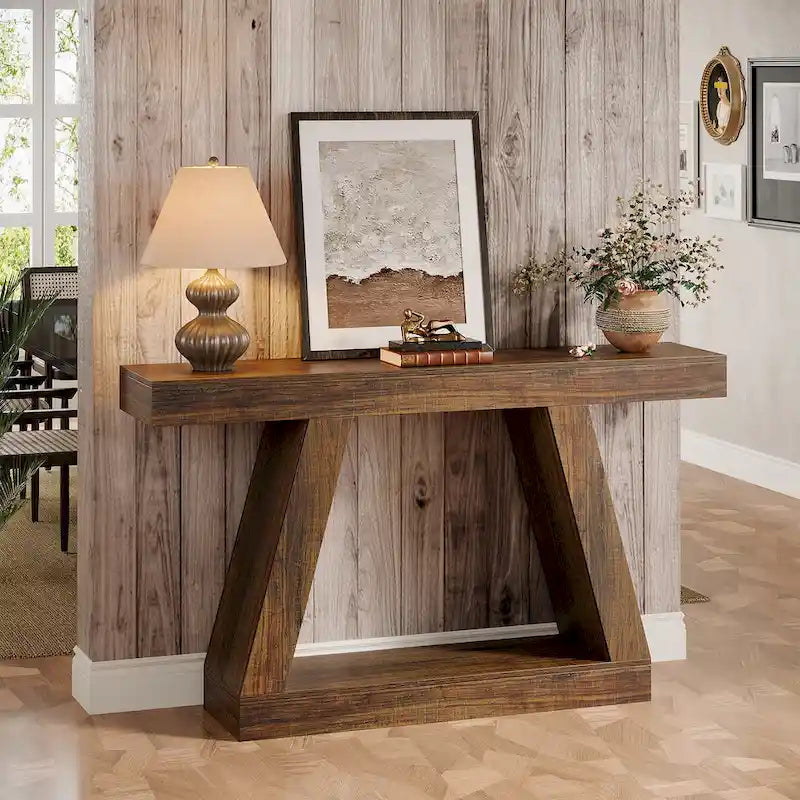 55-Zoll-Konsolen- und Sofatisch im Landhausstil aus Holz mit Ablagefläche