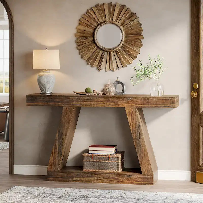 55-Zoll-Konsolen- und Sofatisch im Landhausstil aus Holz mit Ablagefläche