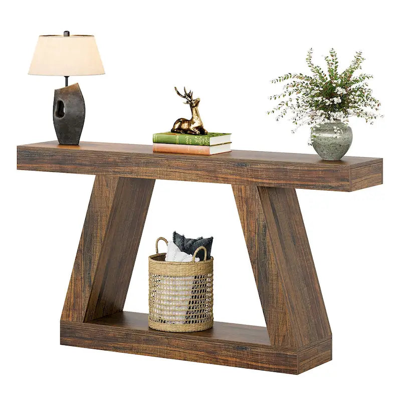 55-Zoll-Konsolen- und Sofatisch im Landhausstil aus Holz mit Ablagefläche