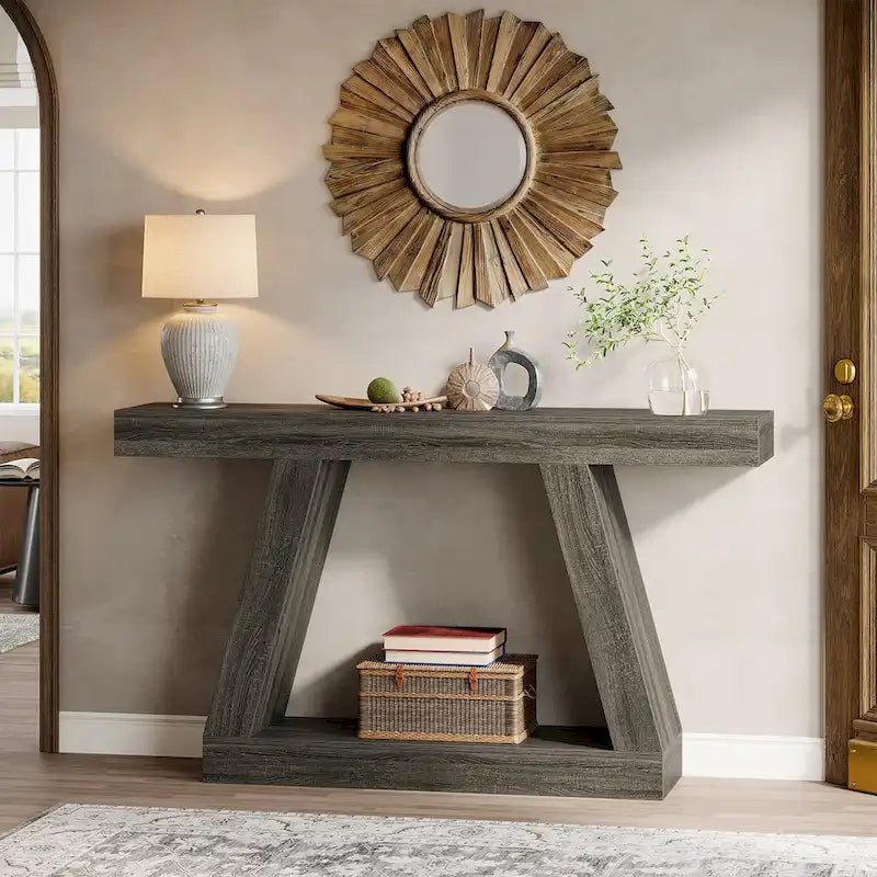 55-Zoll-Konsolen- und Sofatisch im Landhausstil aus Holz mit Ablagefläche