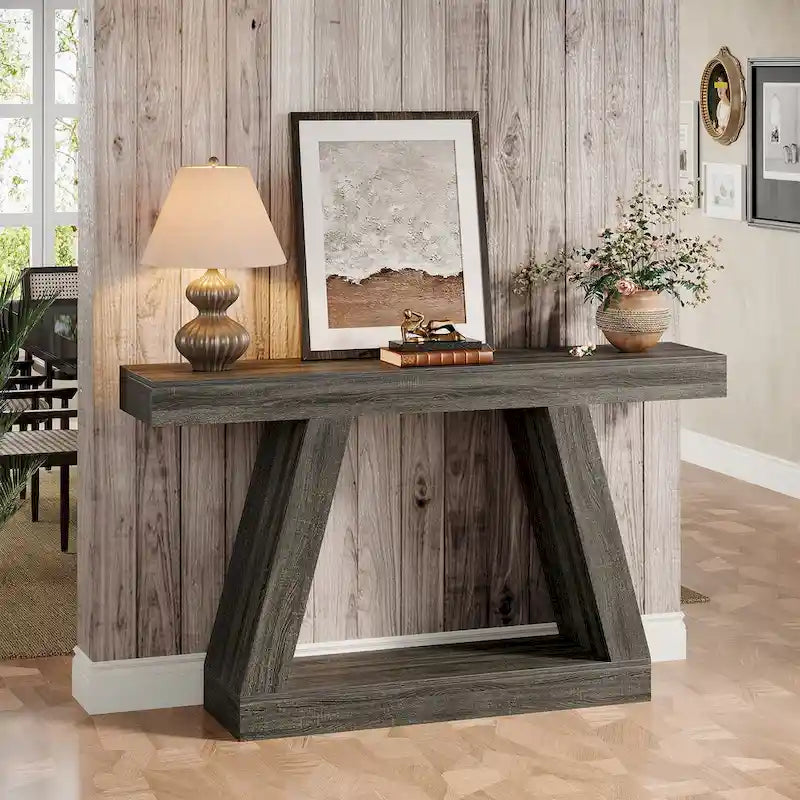 55-Zoll-Konsolen- und Sofatisch im Landhausstil aus Holz mit Ablagefläche