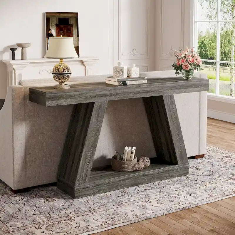 55-Zoll-Konsolen- und Sofatisch im Landhausstil aus Holz mit Ablagefläche
