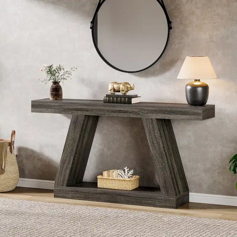 55-Zoll-Konsolen- und Sofatisch im Landhausstil aus Holz mit Ablagefläche