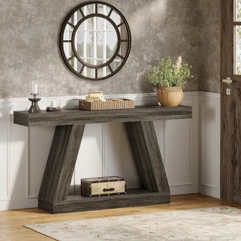 55-Zoll-Konsolen- und Sofatisch im Landhausstil aus Holz mit Ablagefläche