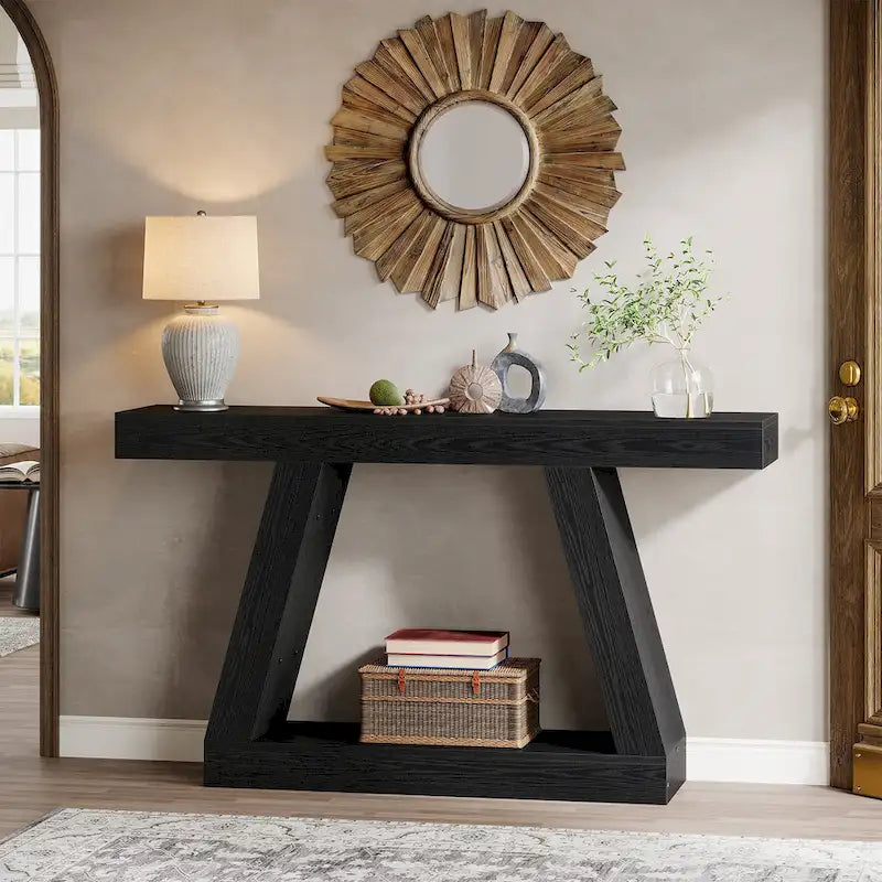 55-Zoll-Konsolen- und Sofatisch im Landhausstil aus Holz mit Ablagefläche