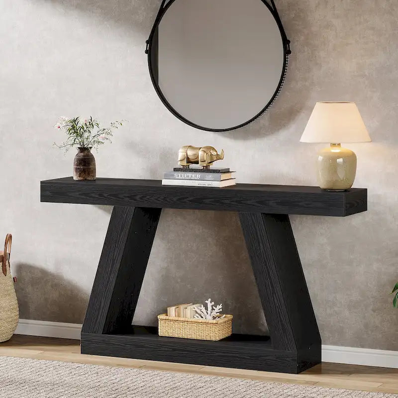 55-Zoll-Konsolen- und Sofatisch im Landhausstil aus Holz mit Ablagefläche