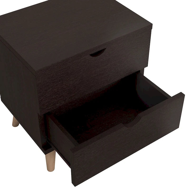 Mid-Century Modern Cappuccino 2-Drawer Nightstand