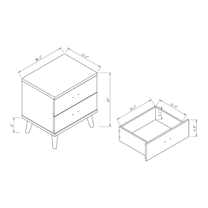 Mid-Century Modern Cappuccino 2-Drawer Nightstand