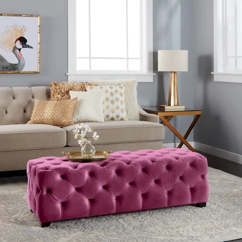 Glam Tufted Velvet Ottoman Bench