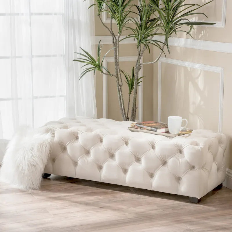 Glam Tufted Velvet Ottoman Bench