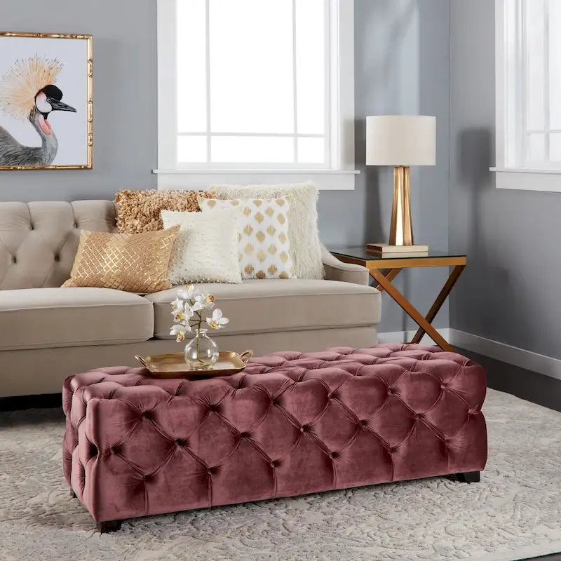 Glam Tufted Velvet Ottoman Bench