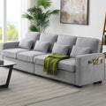 Merax 104 4-Seater Modern Linen Fabric Sofa with Armrest Pockets and 4 Pillows,Minimalist Style Couch