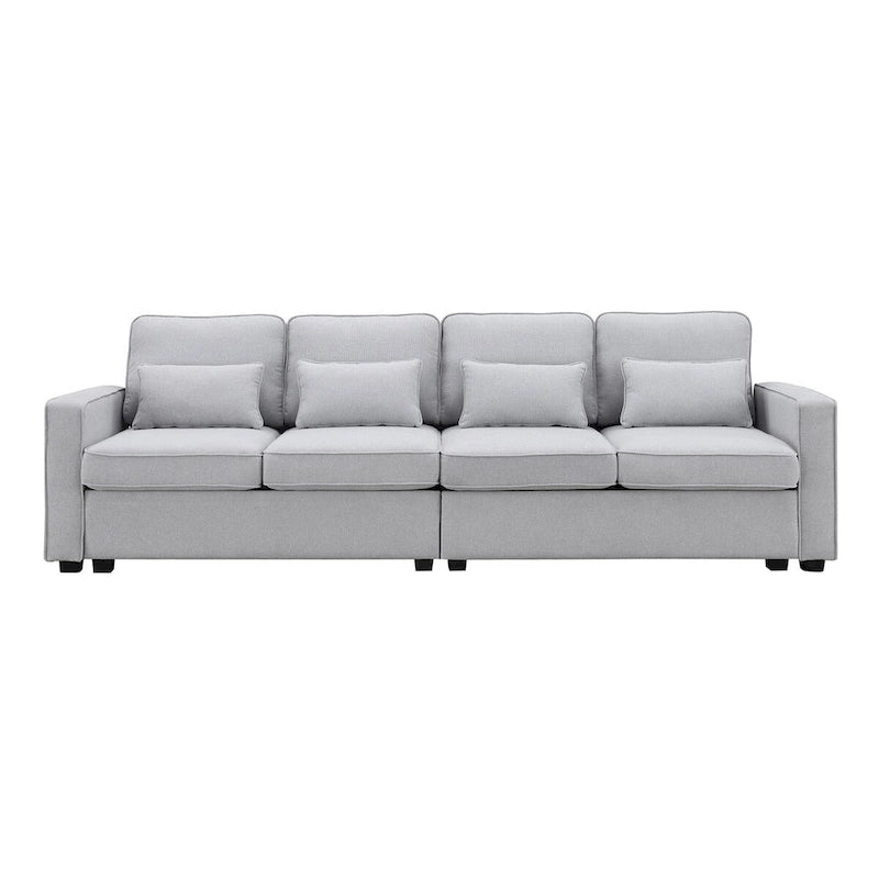104" 4-Seater Modern Linen Fabric Sofa with Armrest Pockets and 4 Pillows