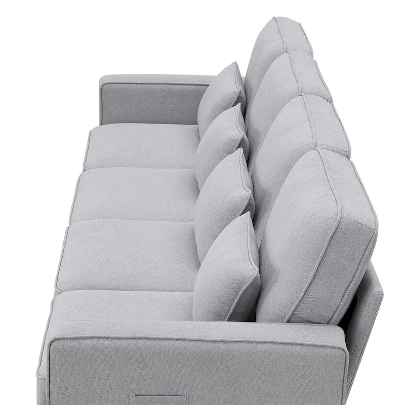 104" 4-Seater Modern Linen Fabric Sofa with Armrest Pockets and 4 Pillows