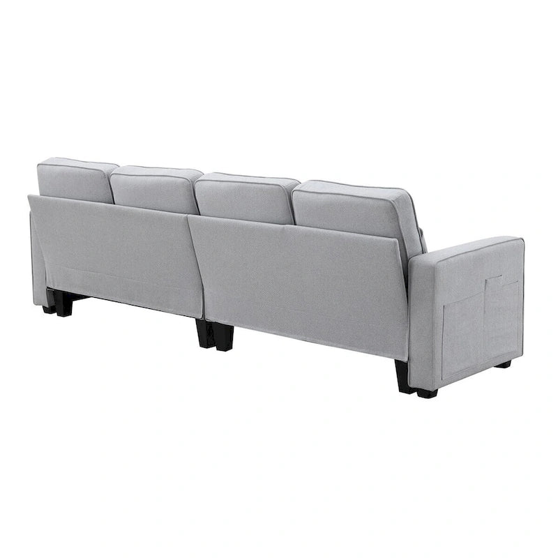 104" 4-Seater Modern Linen Fabric Sofa with Armrest Pockets and 4 Pillows