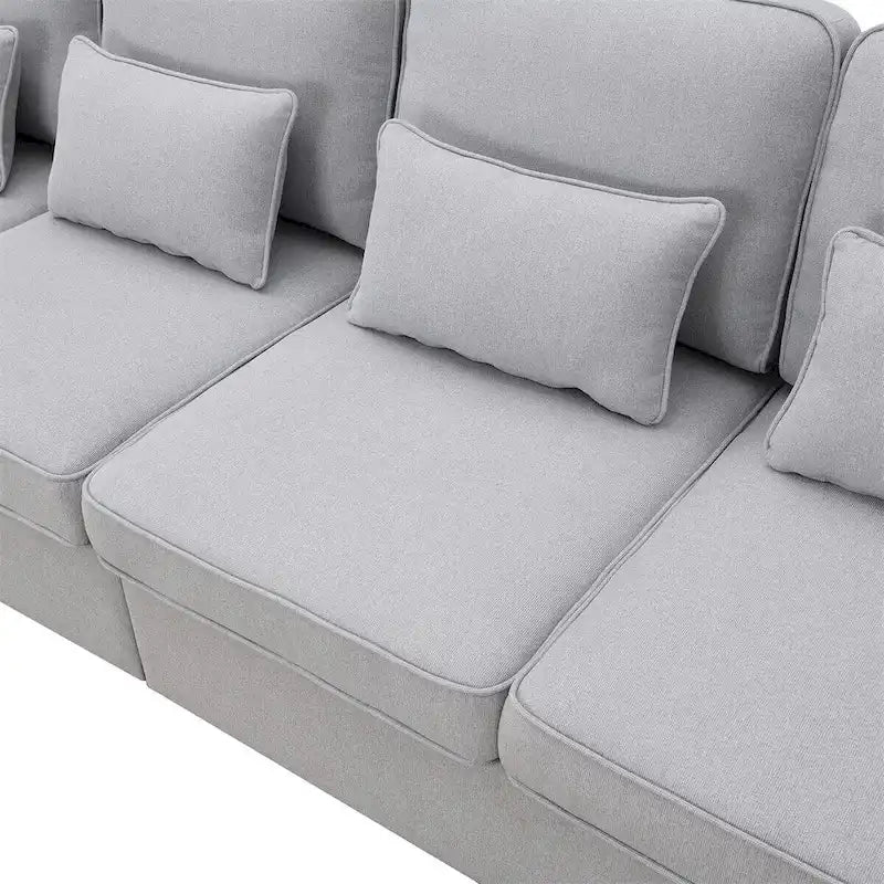 104" 4-Seater Modern Linen Fabric Sofa with Armrest Pockets and 4 Pillows