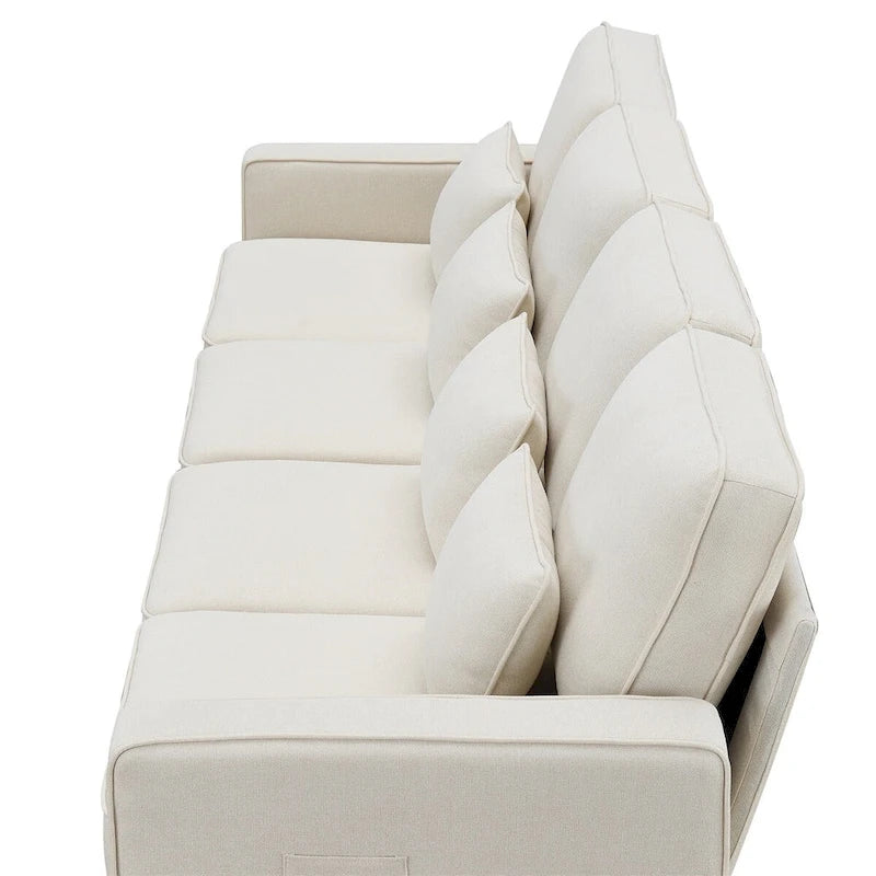 104" 4-Seater Modern Linen Fabric Sofa with Armrest Pockets and 4 Pillows
