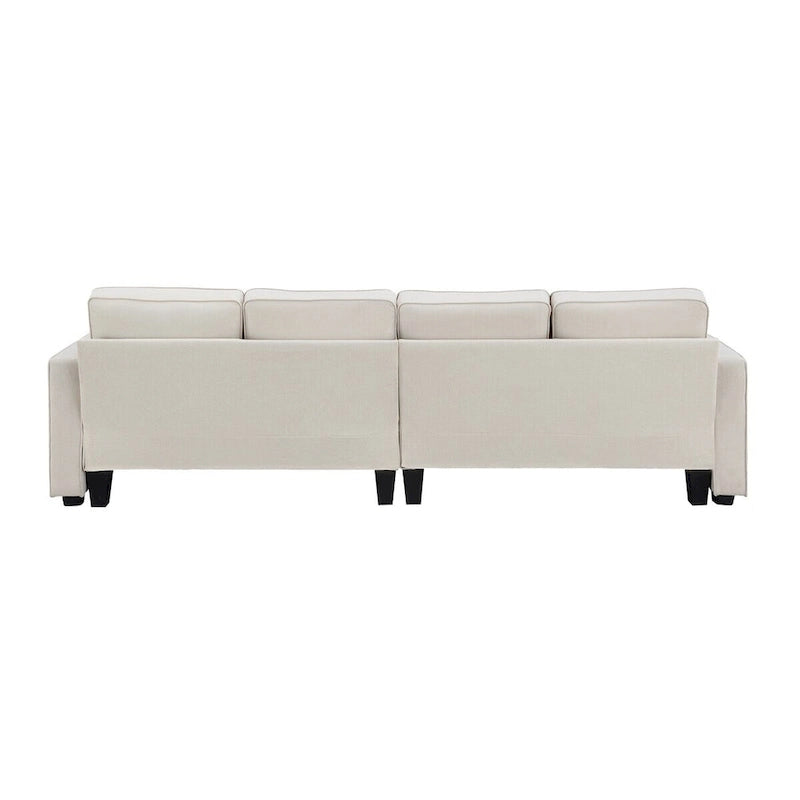 104" 4-Seater Modern Linen Fabric Sofa with Armrest Pockets and 4 Pillows