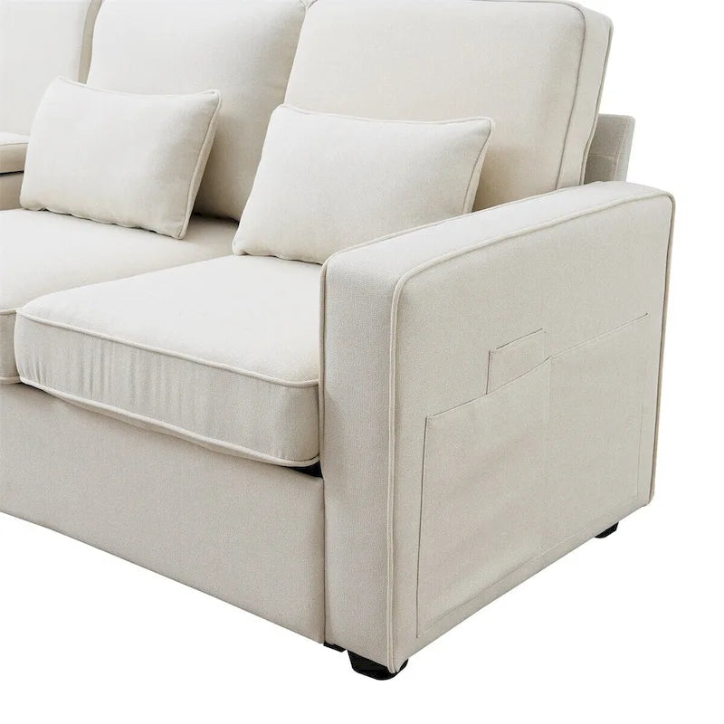 104" 4-Seater Modern Linen Fabric Sofa with Armrest Pockets and 4 Pillows