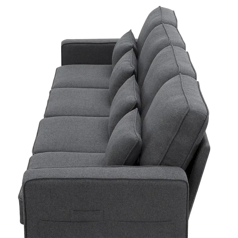 104" 4-Seater Modern Linen Fabric Sofa with Armrest Pockets and 4 Pillows