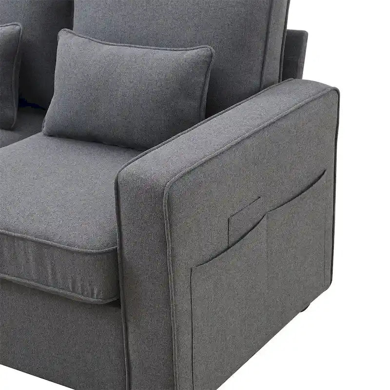104" 4-Seater Modern Linen Fabric Sofa with Armrest Pockets and 4 Pillows