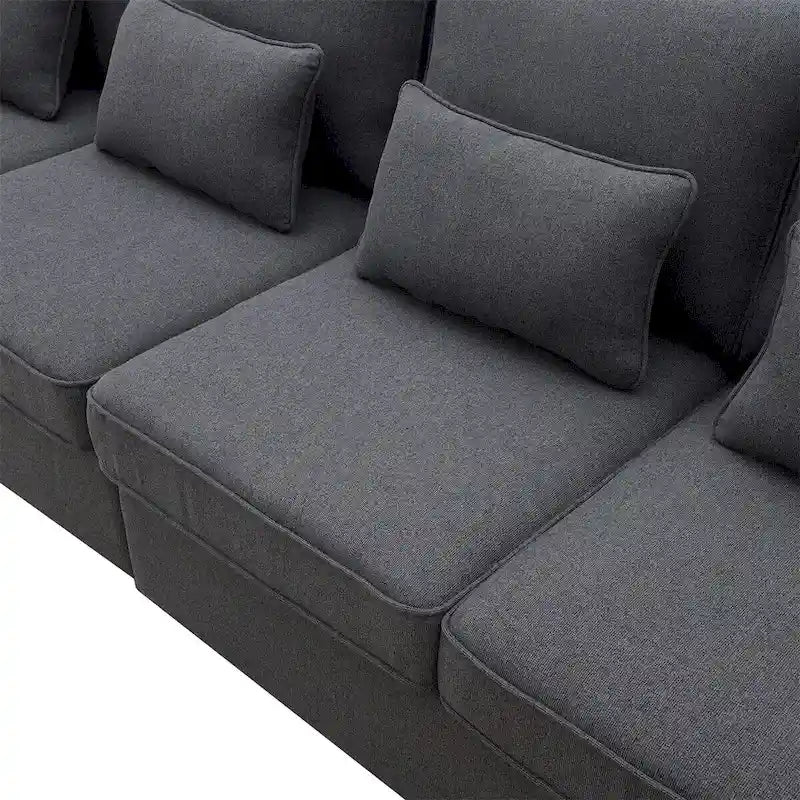 104" 4-Seater Modern Linen Fabric Sofa with Armrest Pockets and 4 Pillows
