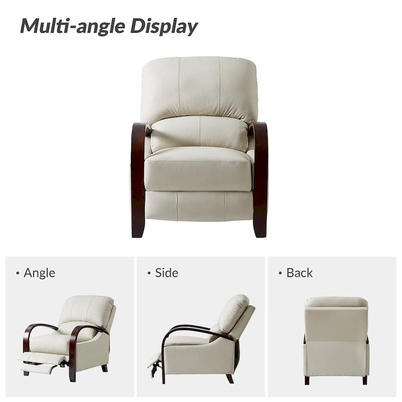 Cigar Genuine Leather Manual Recliner with Wooden Curved Arms, Set of 2