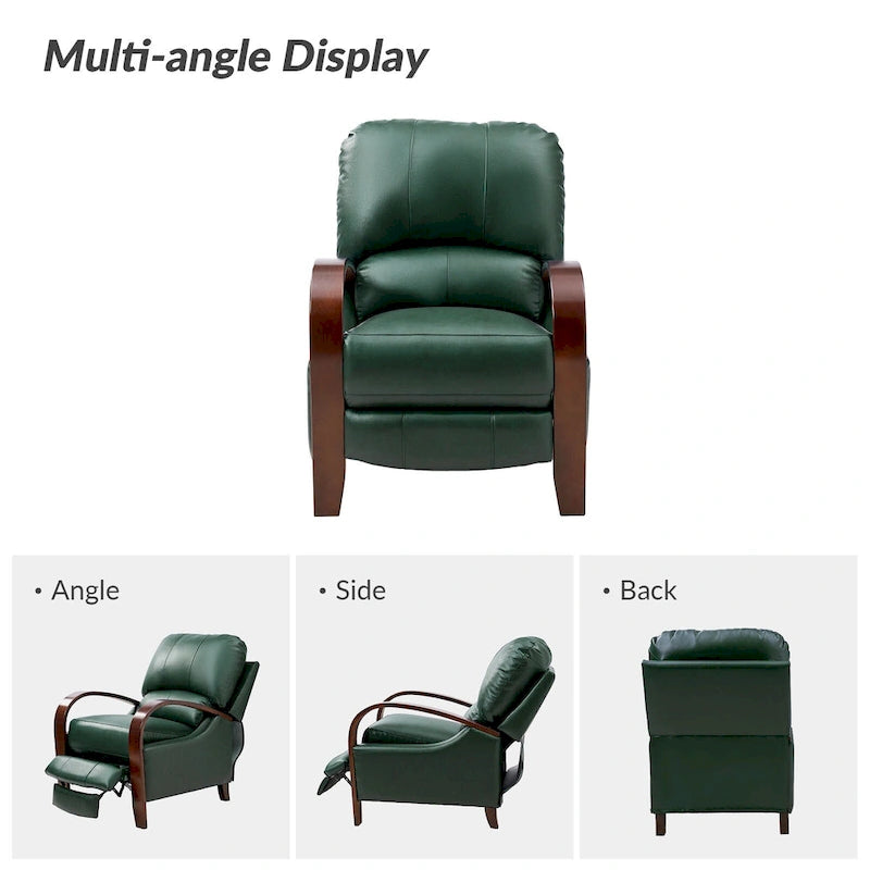 Cigar Genuine Leather Manual Recliner with Wooden Curved Arms, Set of 2