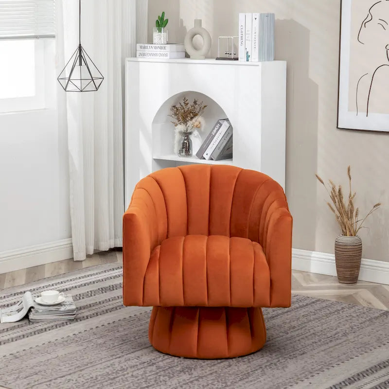 Velvet Upholstered Round Swivel Accent Arm Barrel Chair for Living Room