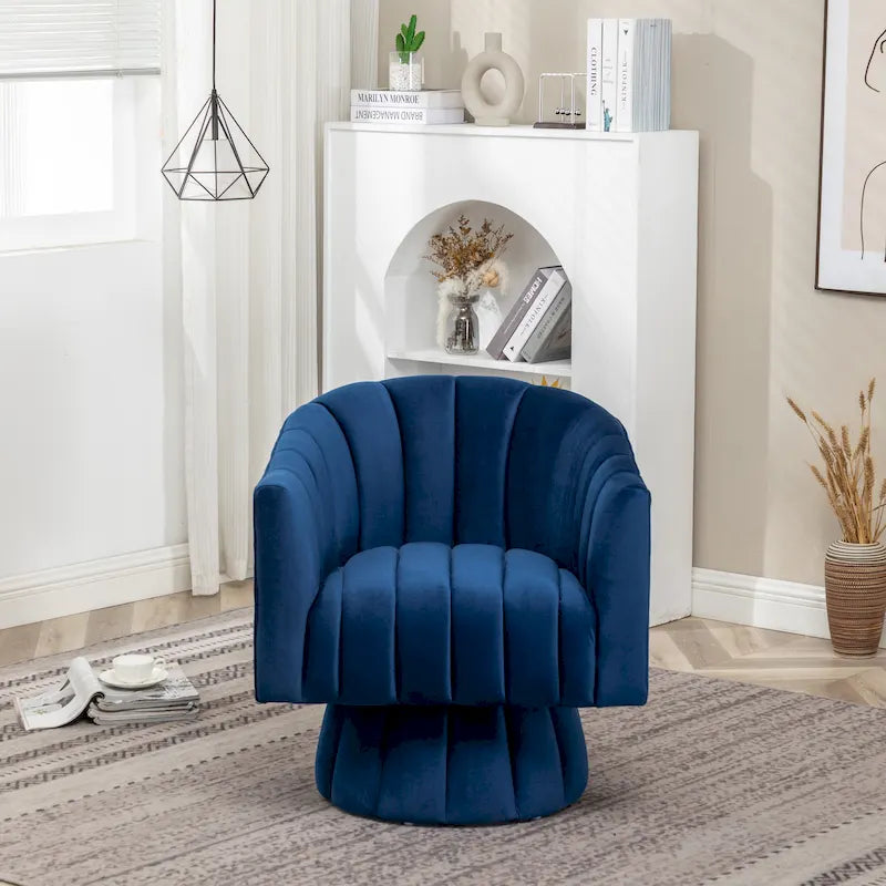 Velvet Upholstered Round Swivel Accent Arm Barrel Chair for Living Room
