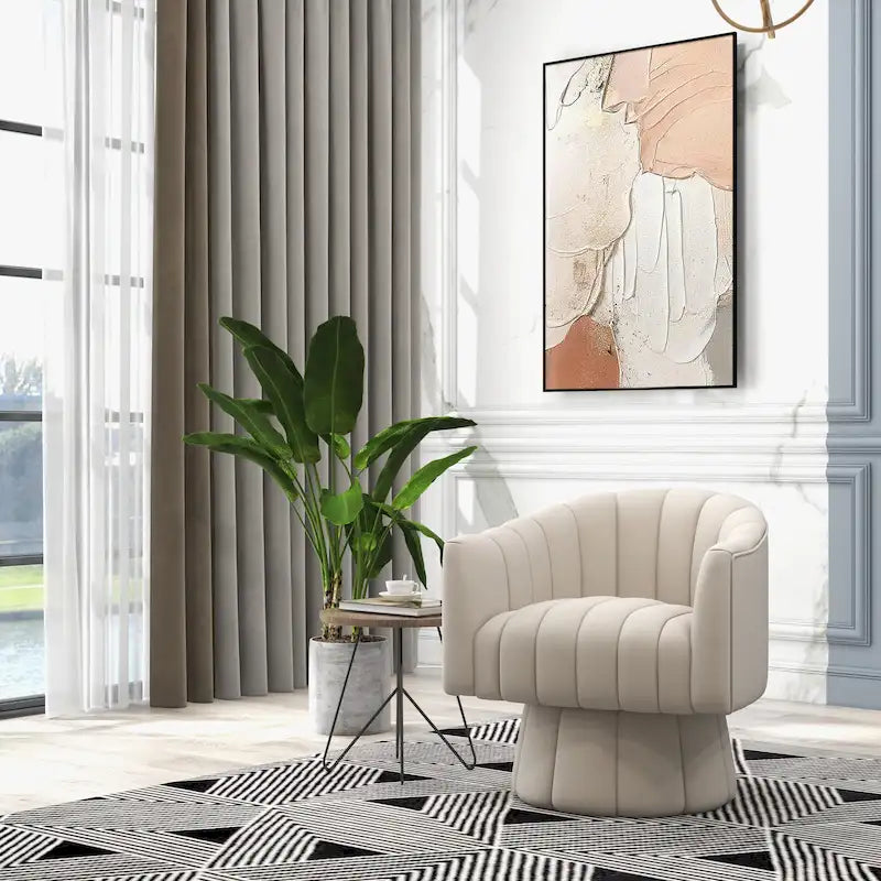 Velvet Upholstered Round Swivel Accent Arm Barrel Chair for Living Room