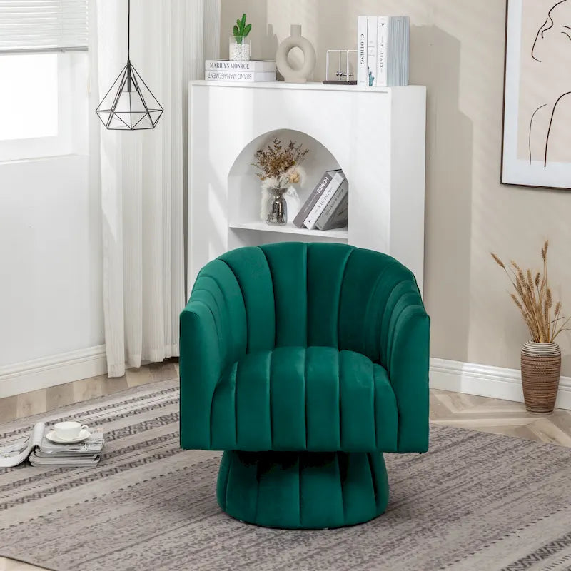 Velvet Upholstered Round Swivel Accent Arm Barrel Chair for Living Room