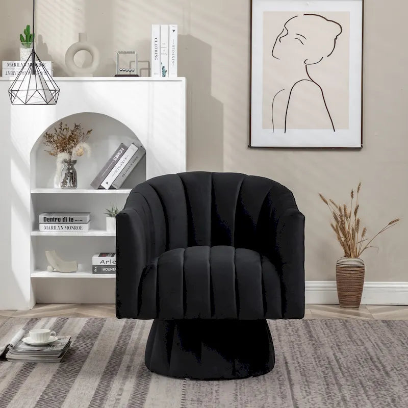 Velvet Upholstered Round Swivel Accent Arm Barrel Chair for Living Room
