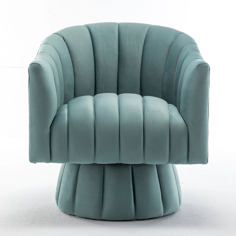 Velvet Upholstered Round Swivel Accent Arm Barrel Chair for Living Room