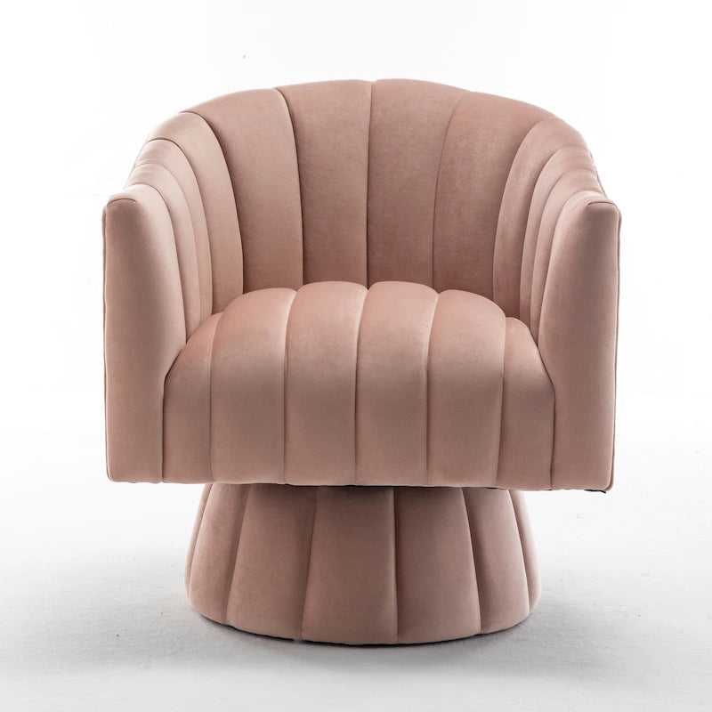 Velvet Upholstered Round Swivel Accent Arm Barrel Chair for Living Room