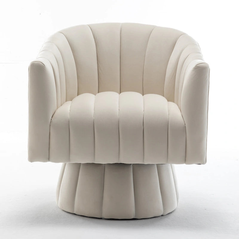 Velvet Upholstered Round Swivel Accent Arm Barrel Chair for Living Room